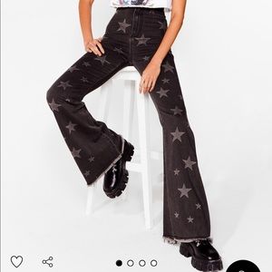Nasty Gal Star Print Flare Jeans